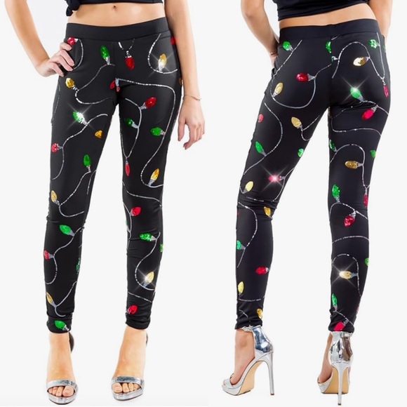 Tipsy Elves : Sequin Christmas Light Leggings - Picture 3 of 8